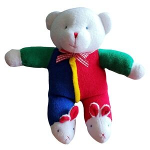 Soft Dreams Teddy Bear Doll Terry Cloth Bunny Slippers Plush Baby Rattle Toy Vtg